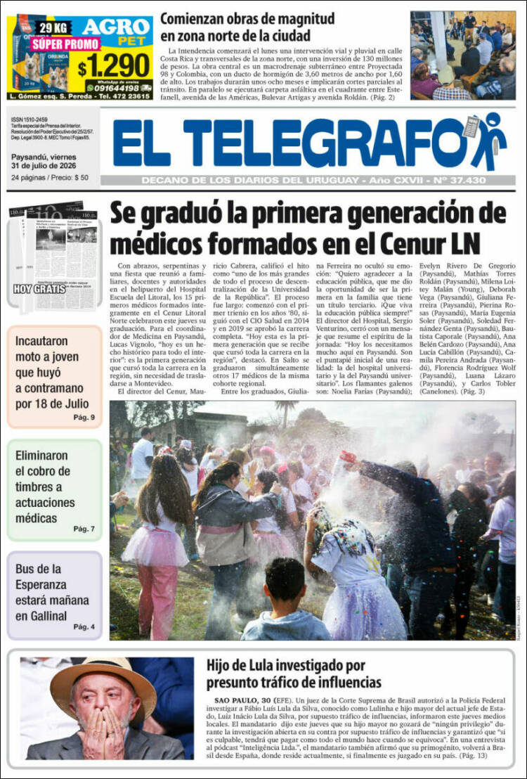 Portada de El Telégrafo (Uruguay)