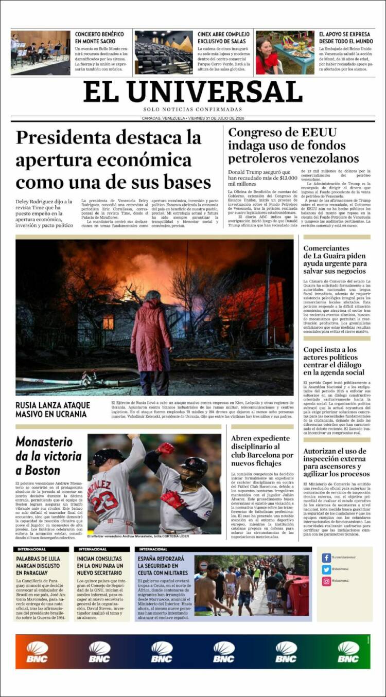 Portada de Universal (Venezuela)