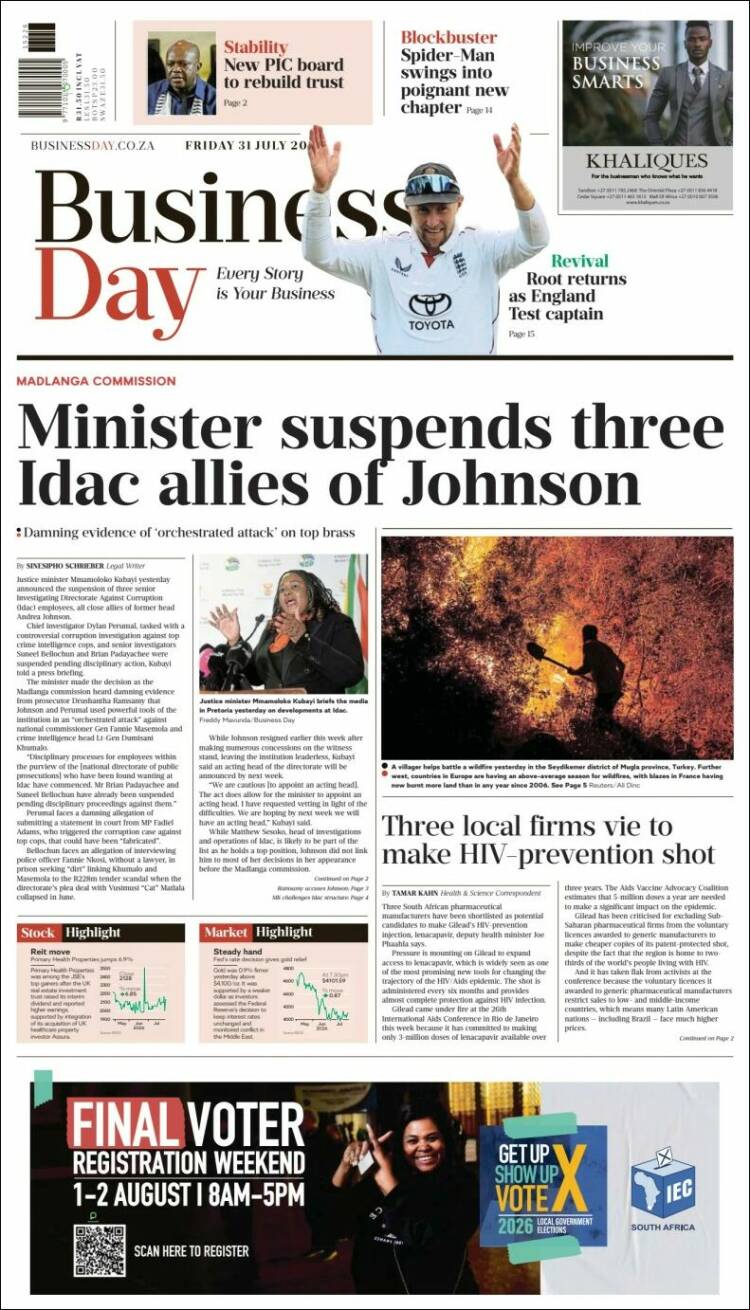 Portada de Business Day (Sud&aacute;frica)