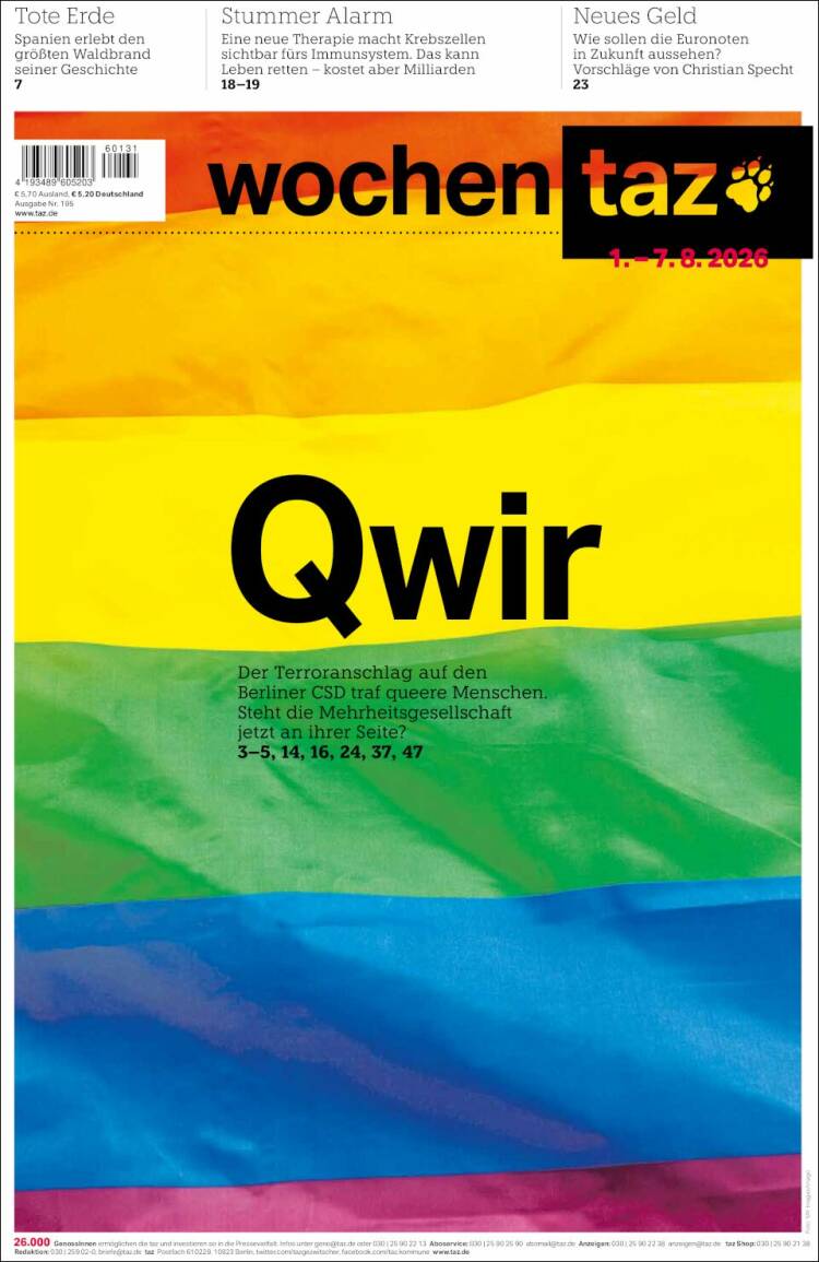 Portada de Die Tageszeitung (Allemagne)