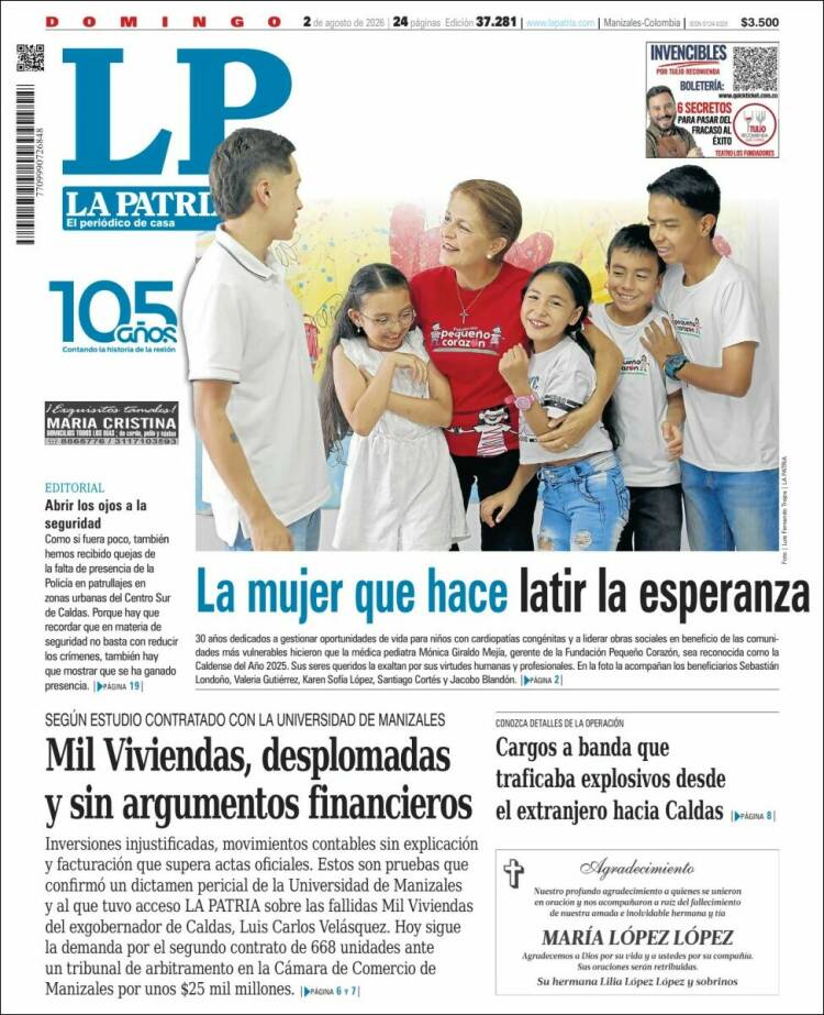 Portada de La Patria (Colombia)