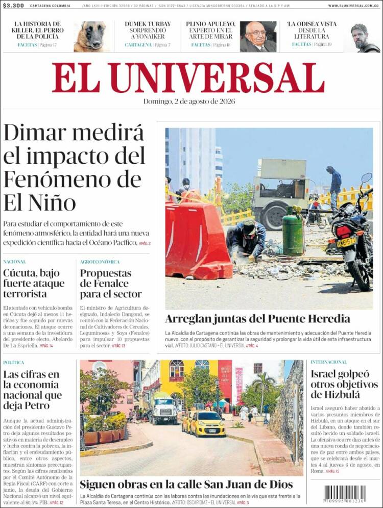 Portada de El Universal (Colombia)