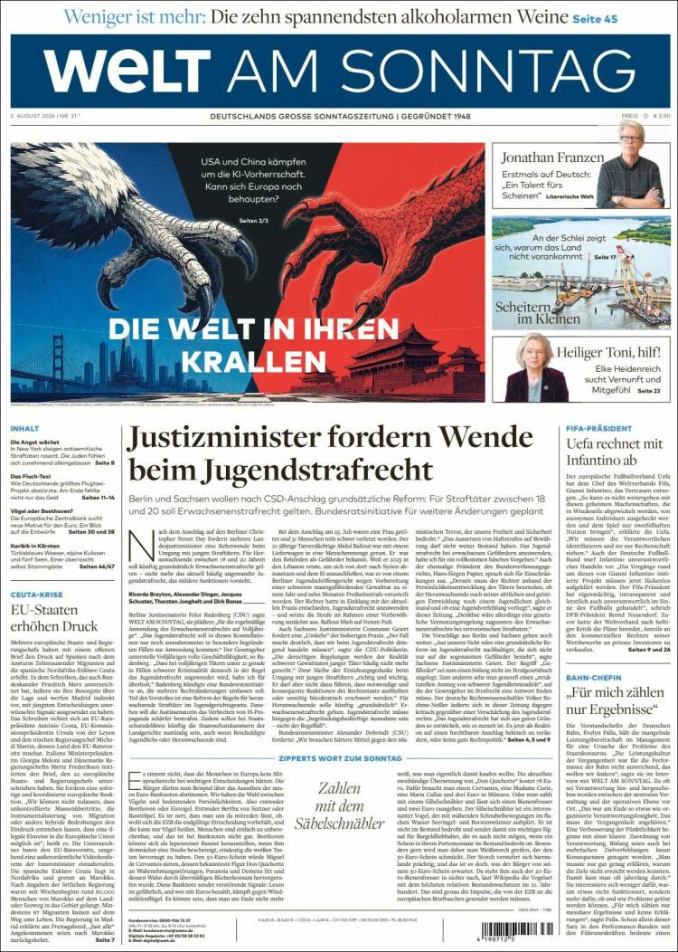 Portada de Die Welt (Alemania)