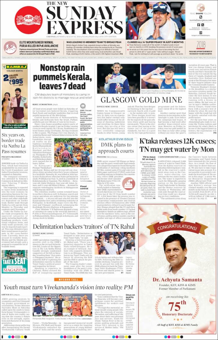 Portada de New Indian Express (India)