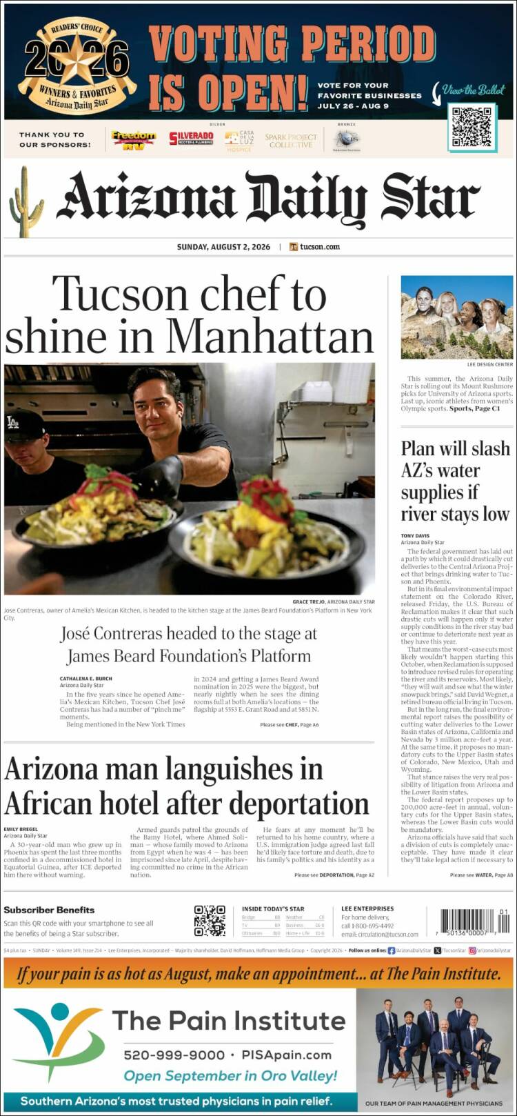 Portada de Arizona Daily Star (USA)