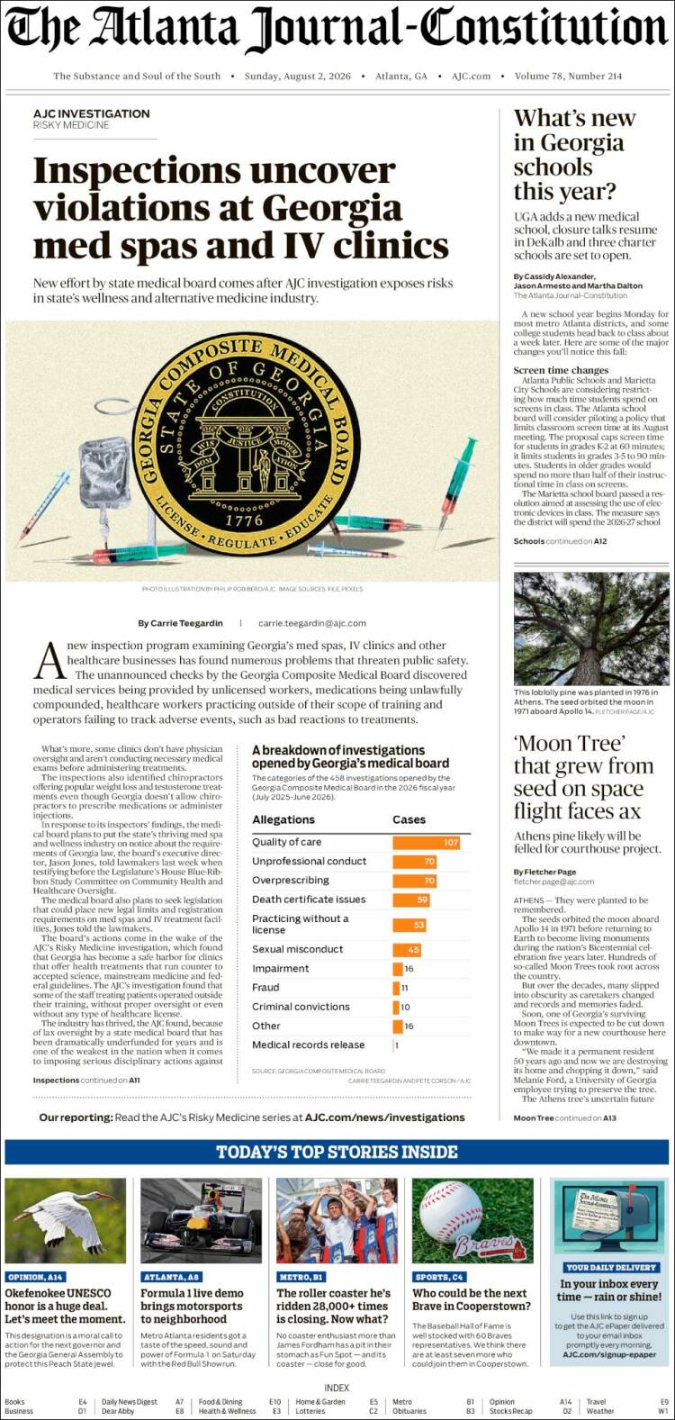 Portada de The Atlanta Journal-Constitution (USA)