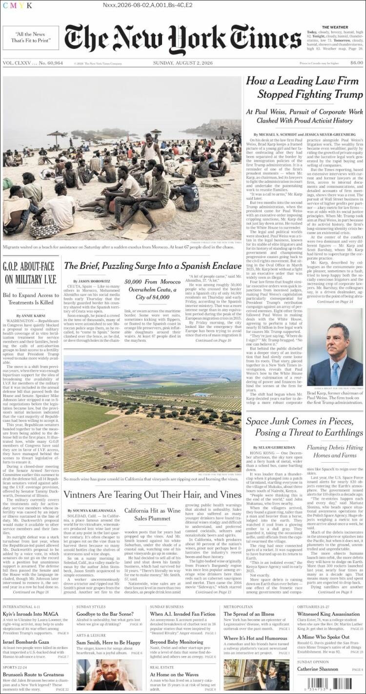 Portada de New York Times (USA)