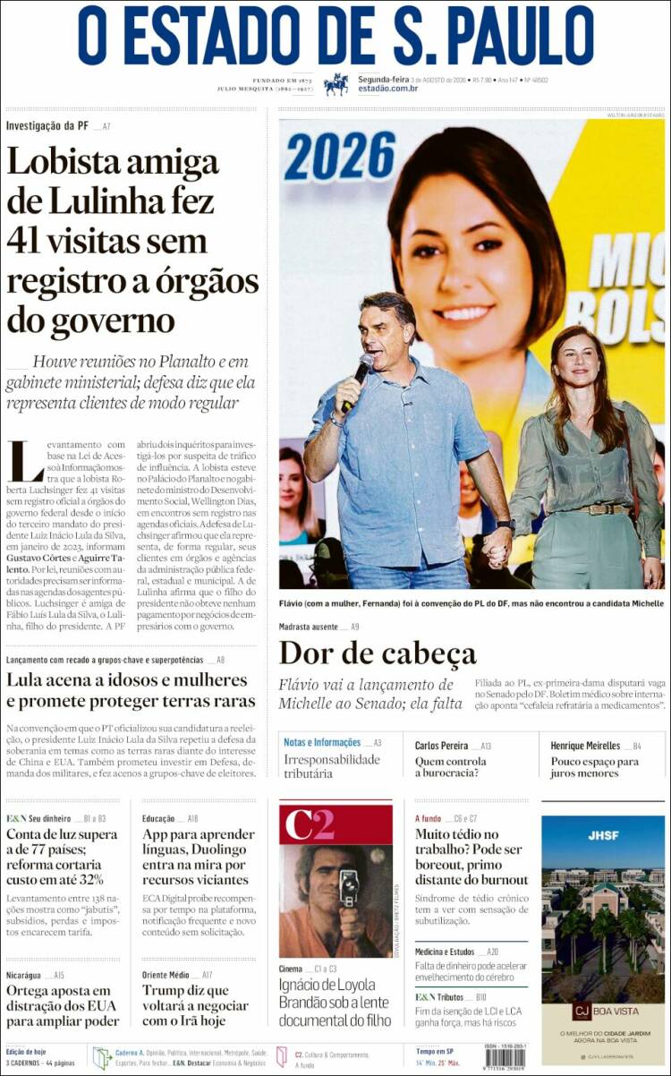 Portada de O Estado de São Paulo (Brasil)