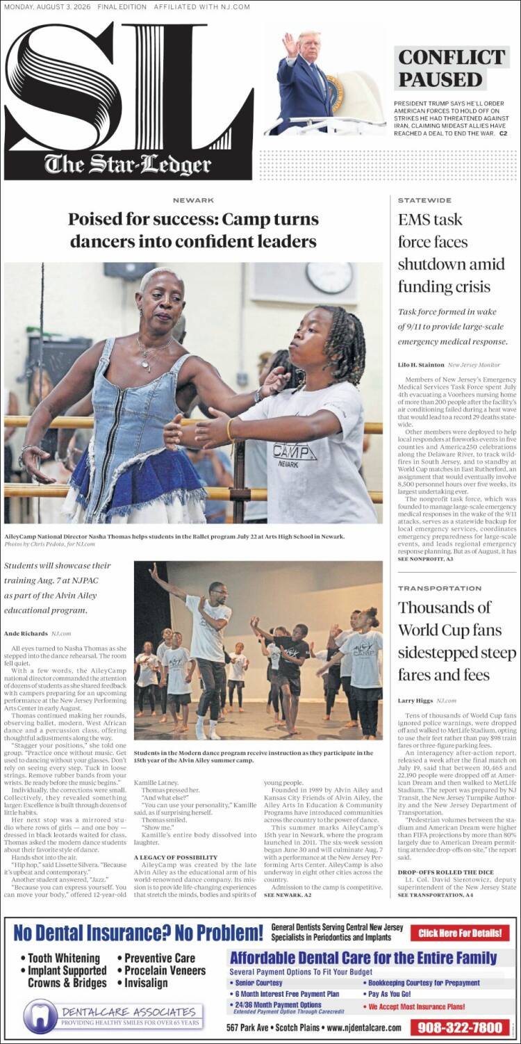 Portada de Star-Ledger (&Eacute;tats-Unis)