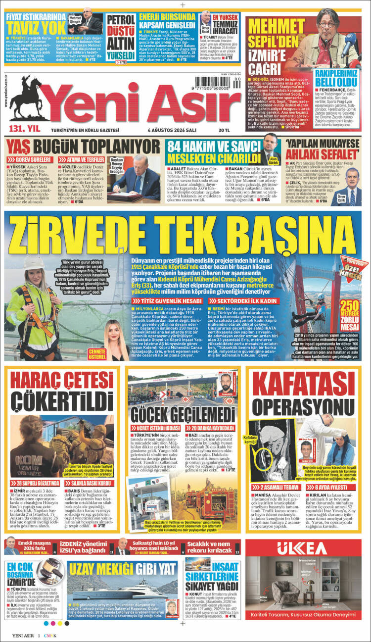 Portada de Yeni Asır (Turqu&iacute;a)