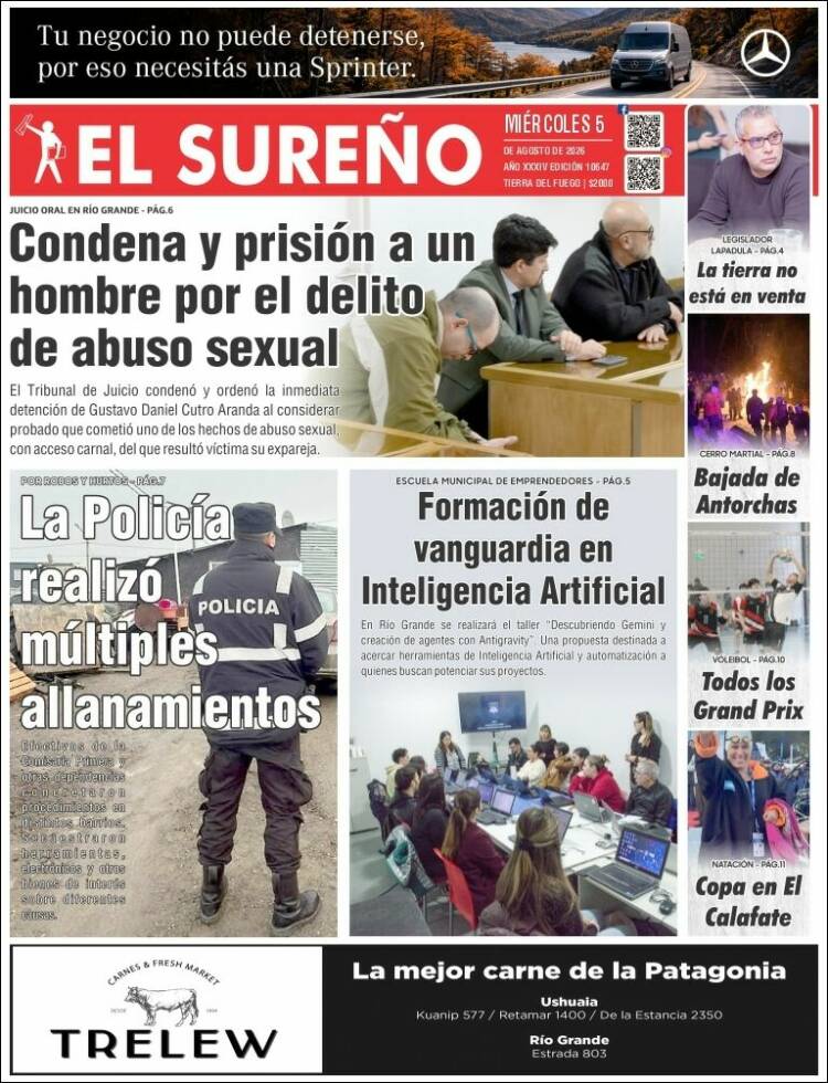Portada de Diario El Sureño (Argentina)