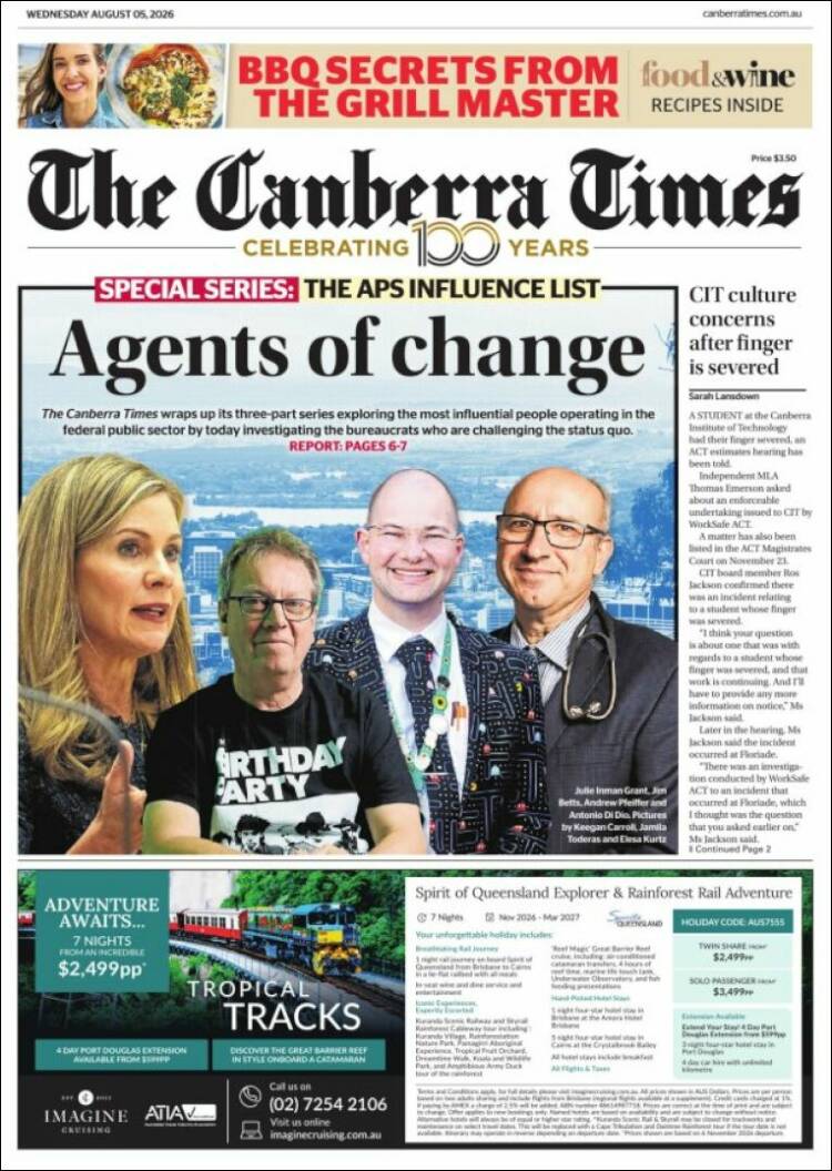 Portada de The Canberra Times (Australia)
