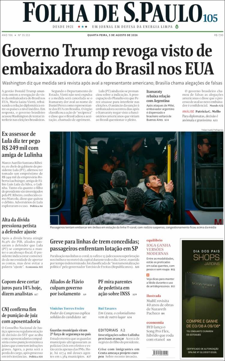 Portada de Folha de São Paulo (Brasil)
