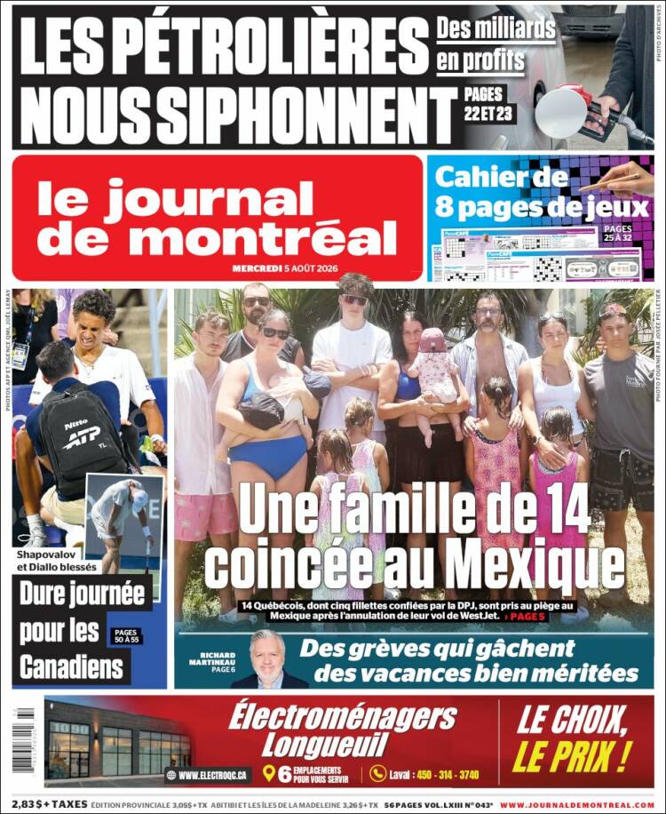 Portada de Le Journal de Montréal (Canad&aacute;)