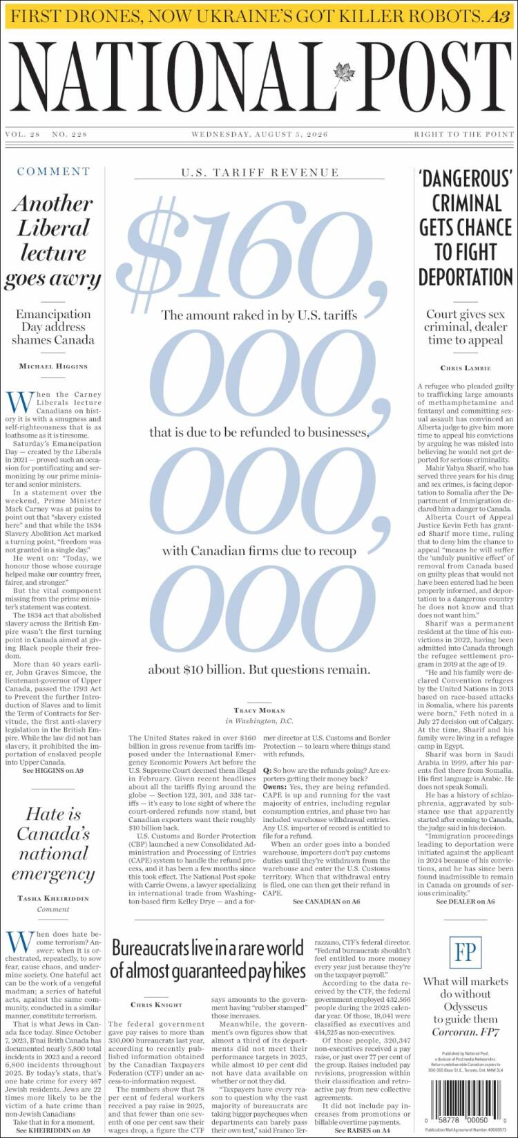 Portada de The National Post (Canad&aacute;)