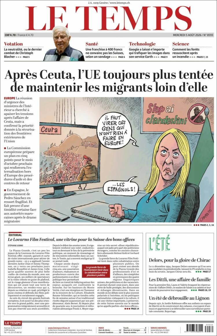 Portada de Le Matin (Suiza)
