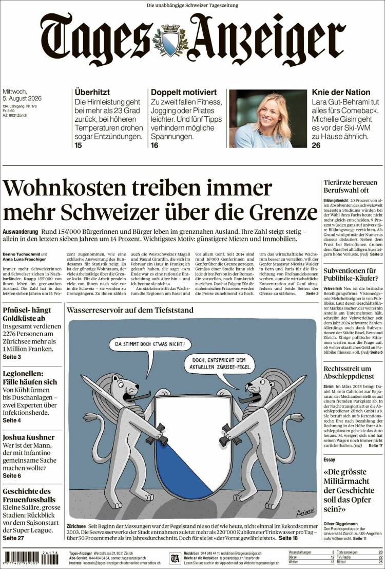 Portada de Tages-Anzeiger (Suiza)