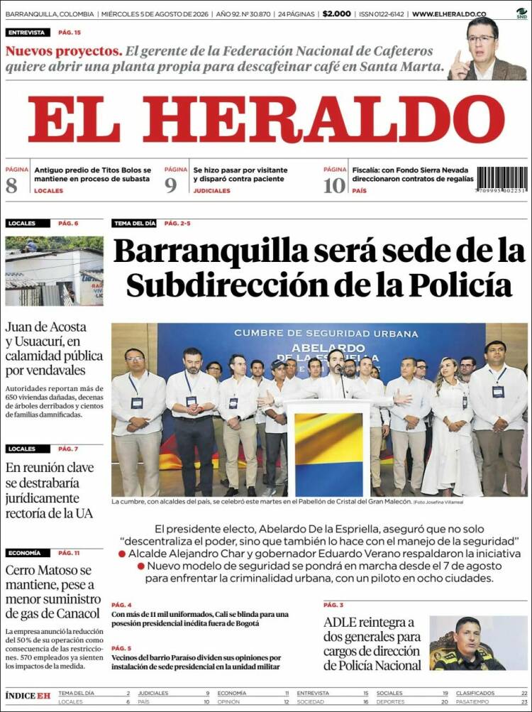 Portada de El Heraldo (Colombia)