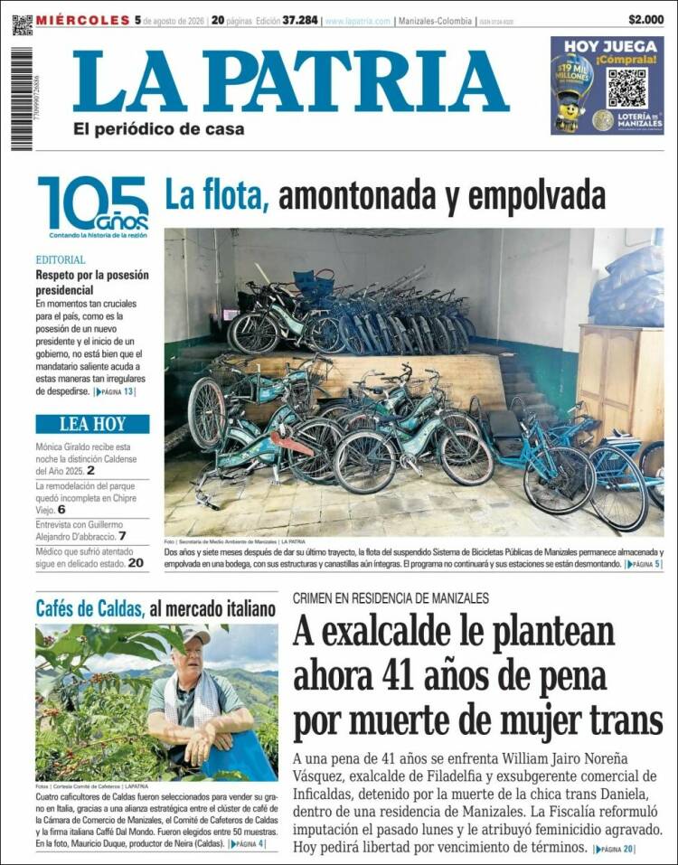 Portada de La Patria (Colombia)