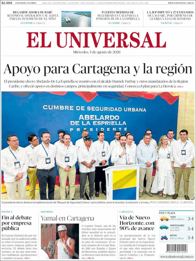 Portada de El Universal (Colombia)