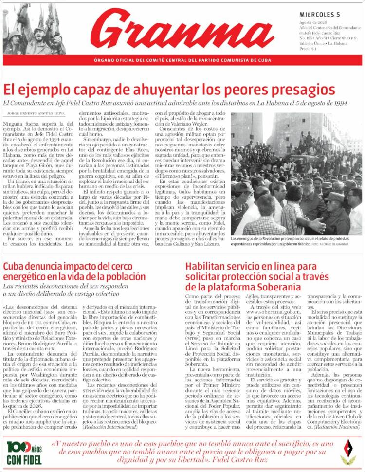Portada de Granma (Cuba)