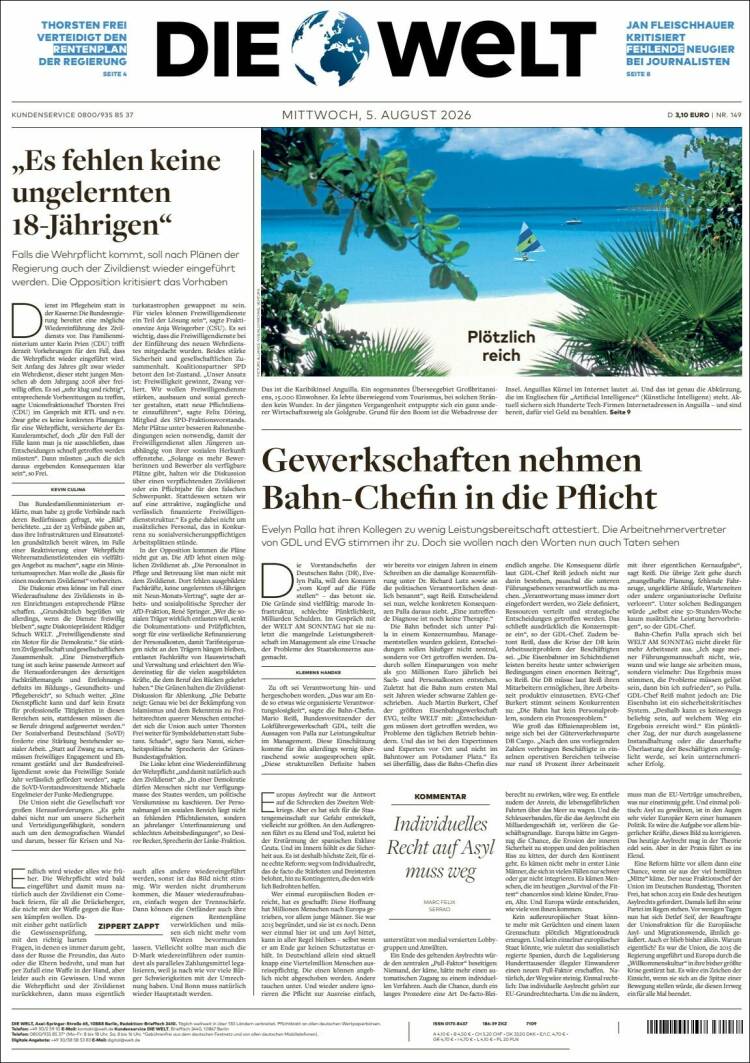 Portada de Die Welt (Alemania)