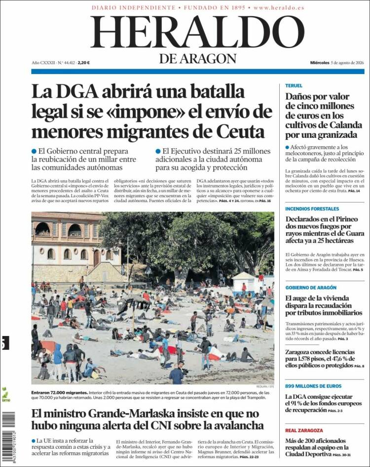 Portada de Heraldo de Aragón (Espa&ntilde;a)