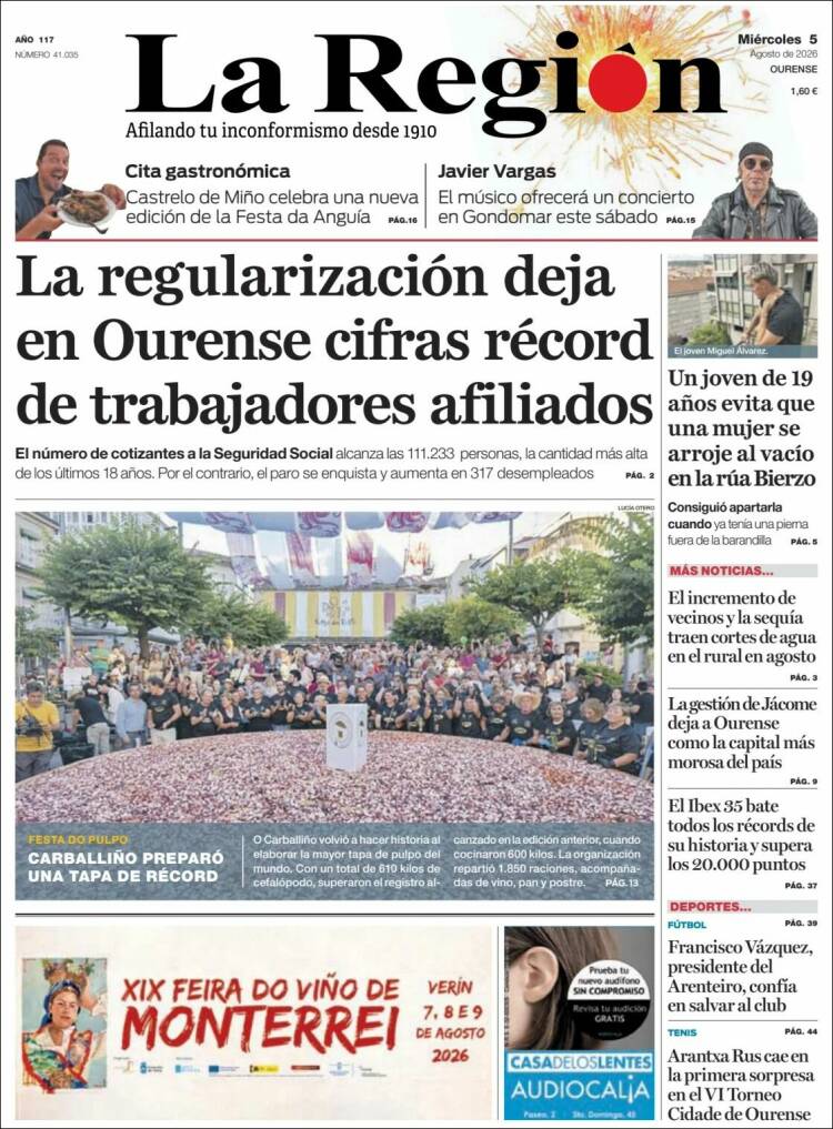 Portada de La Región de Ourense (Espa&ntilde;a)