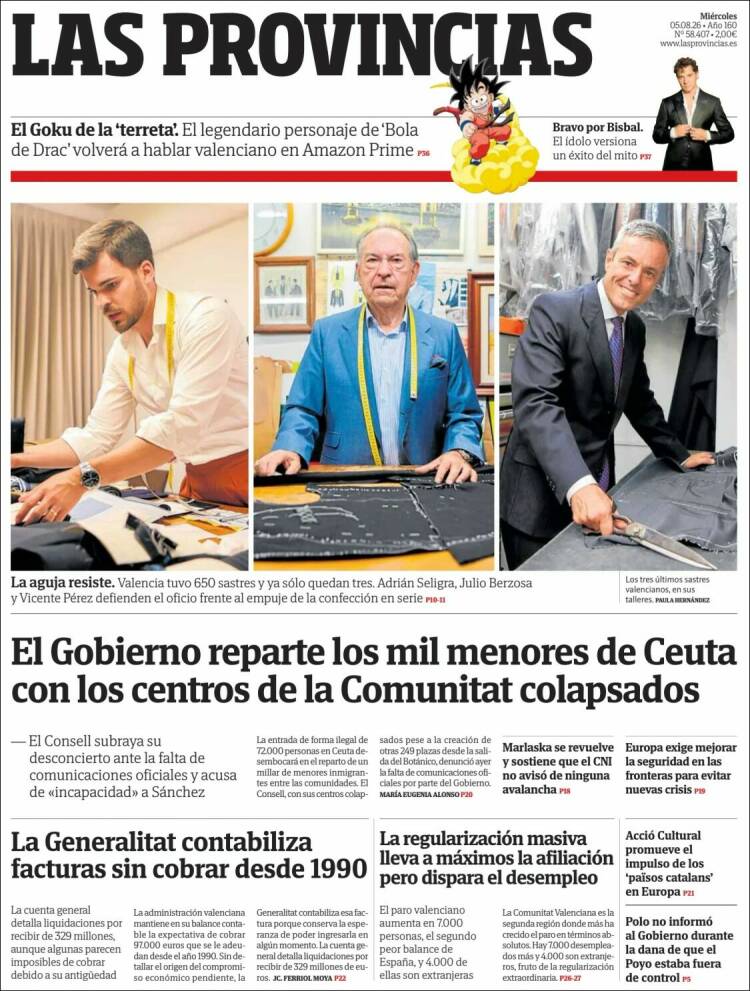 Portada de Las Provincias (Espa&ntilde;a)