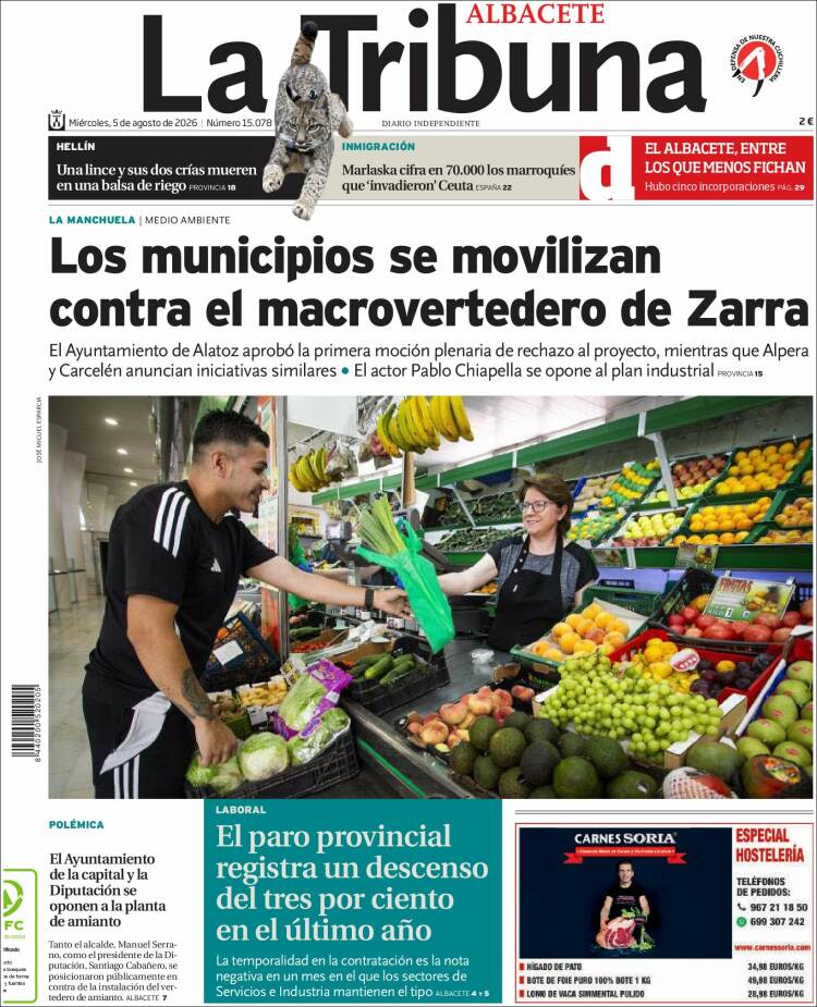 Portada de La Tribuna de Albacete (Espa&ntilde;a)