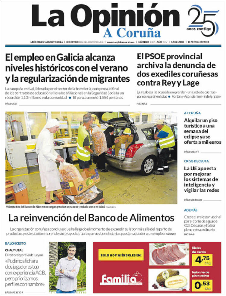 Portada de La Opinión de A Coruña (Espa&ntilde;a)