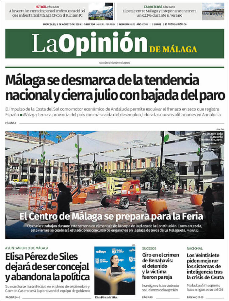 Portada de La Opinión de Málaga (Espa&ntilde;a)