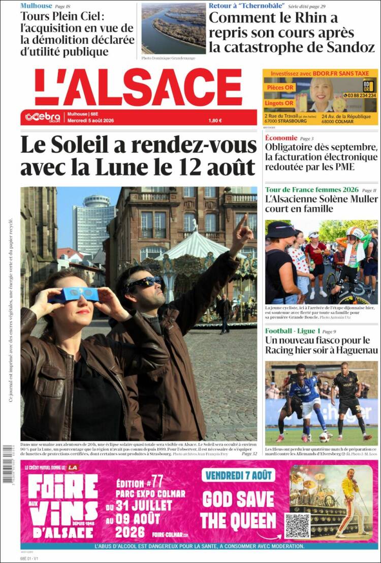 Portada de Journal L'Alsace (Francia)