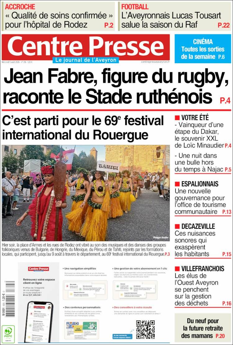Portada de Centre Presse (Francia)