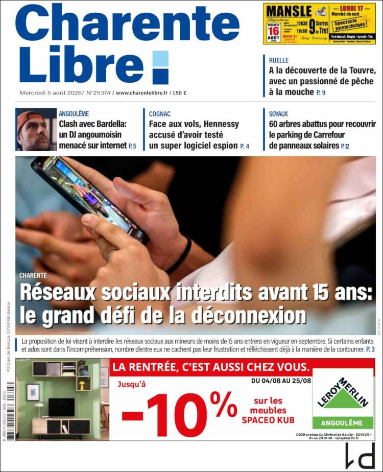Portada de Charente Libre (Francia)