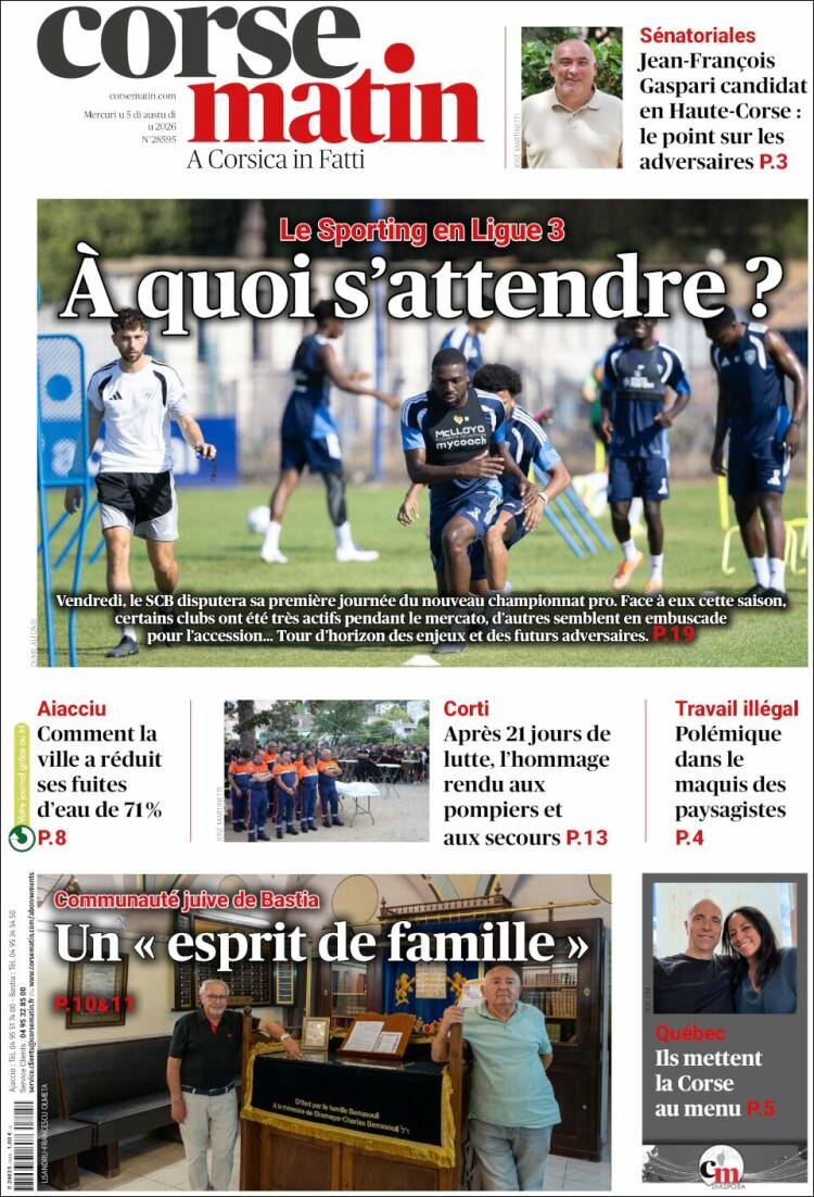 Portada de Corse-Matin (Francia)