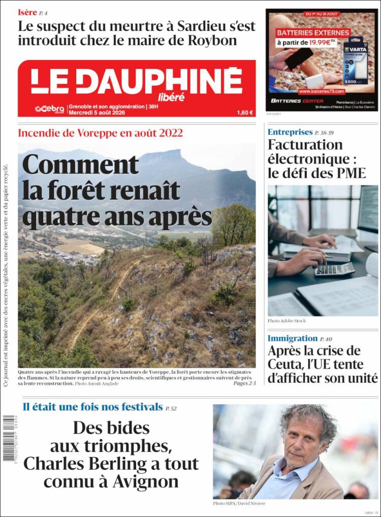 Portada de Le Dauphiné Libéré (Francia)