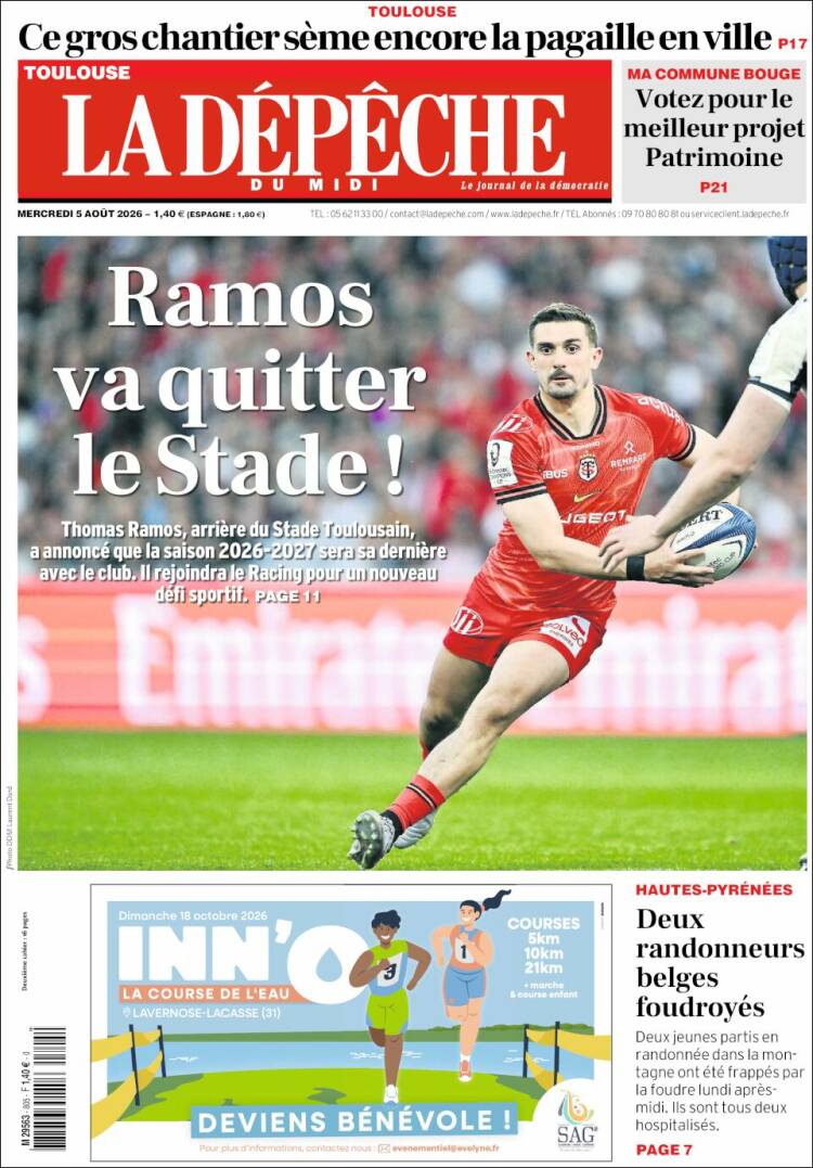 Portada de La Dépêche du Midi (Francia)