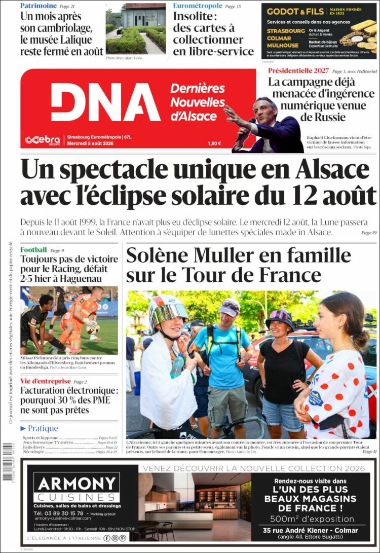 Portada de Les Dernières Nouvelles d'Alsace (Francia)