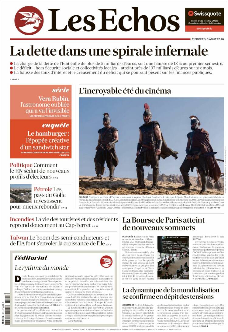 Portada de Les Echos (Francia)