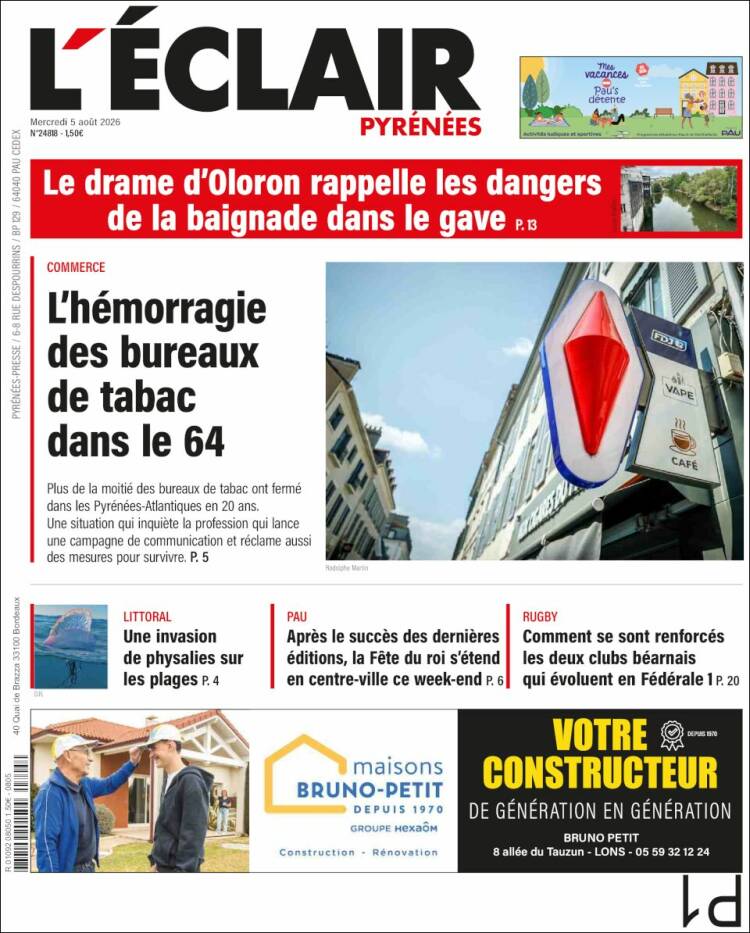 Portada de L'Eclair des Pyrénées (Francia)
