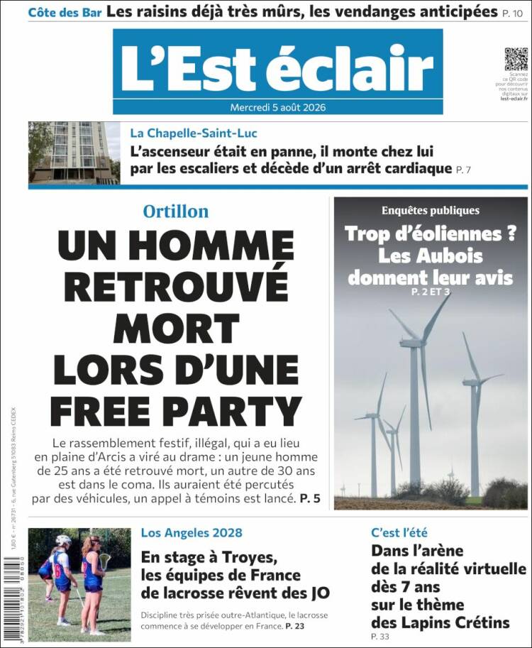 Portada de L'Est Eclair (Francia)