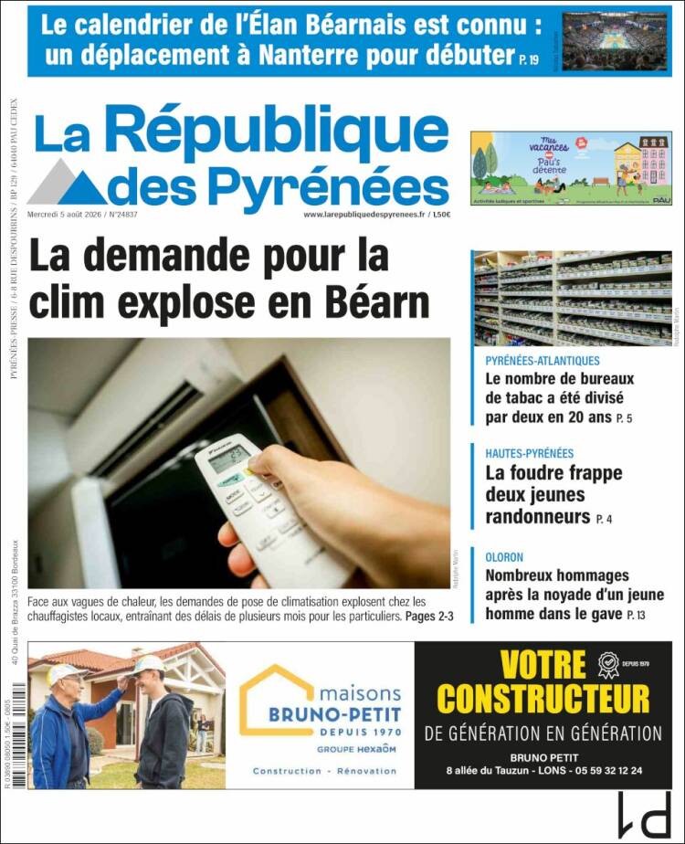 Portada de La République des Pyrénées (Francia)