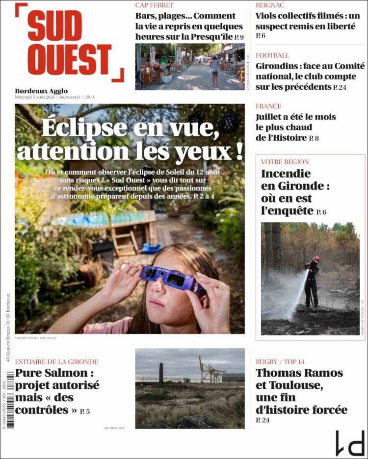 Portada de Sud Ouest (Francia)