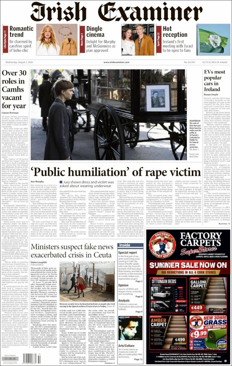 Portada de Irish Examiner (Irlanda)
