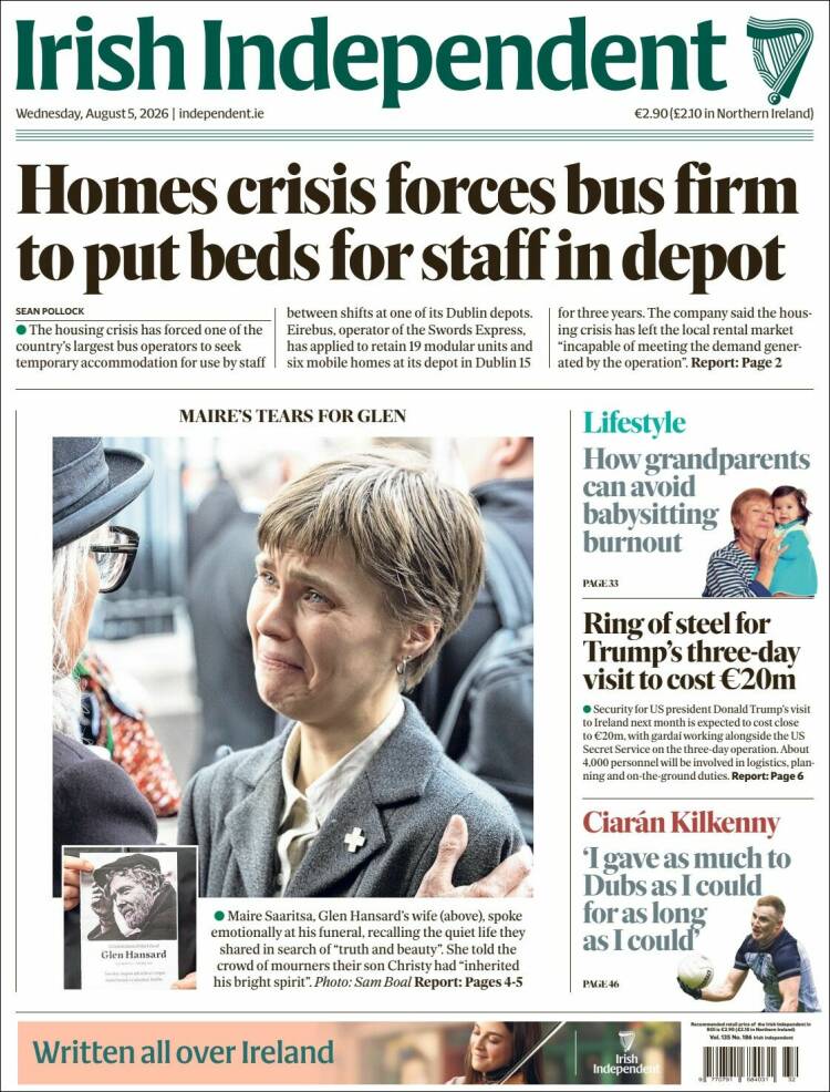 Portada de Irish Independent (Irlanda)