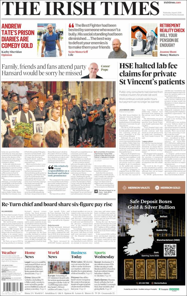 Portada de Irish Times (Irlanda)