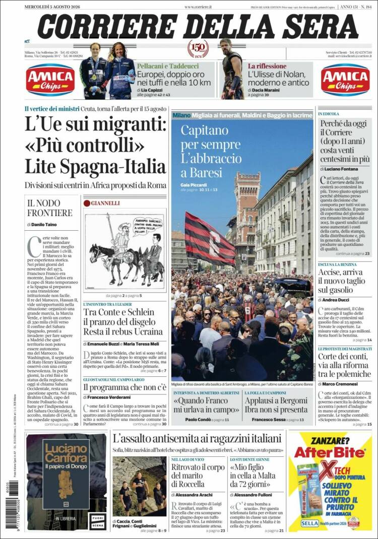 Portada de Corriere della Sera (Italia)