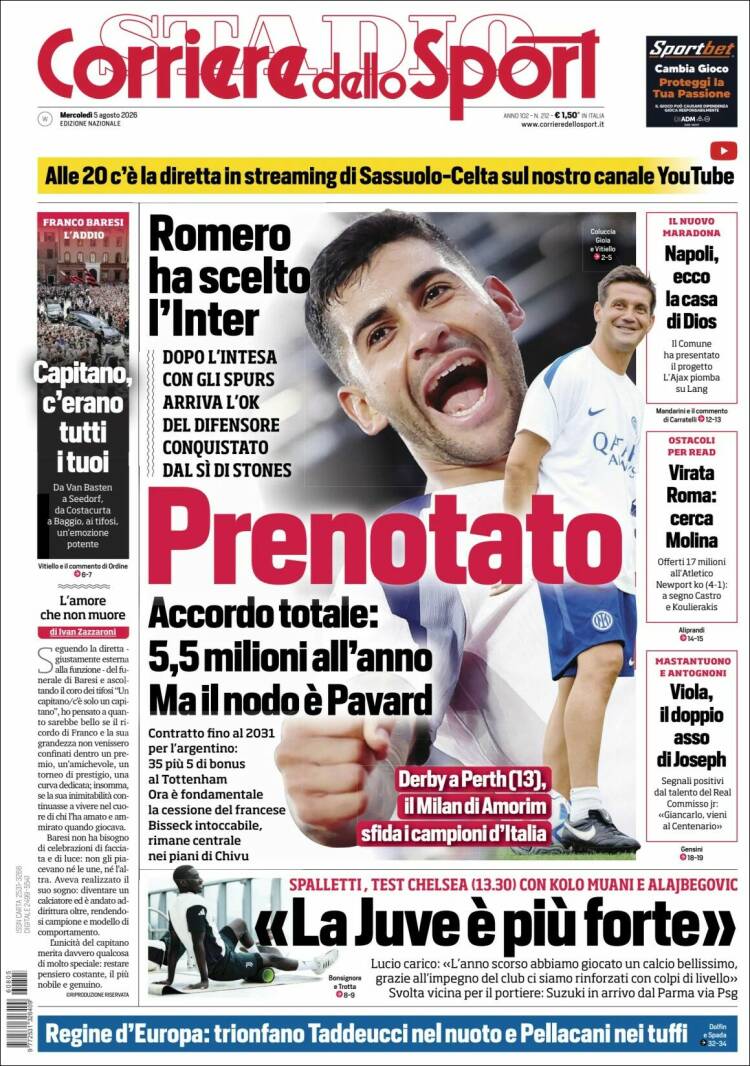 Portada de Corriere dello Sport (Italia)