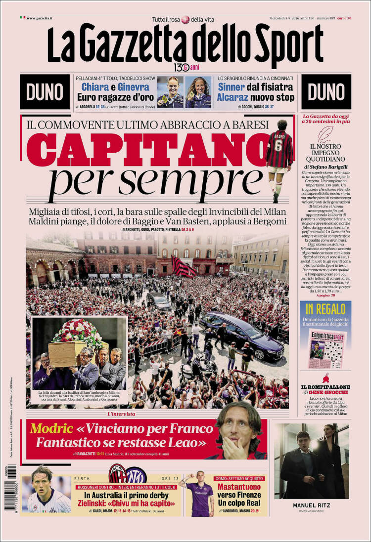 Portada de La Gazzetta dello Sport (Italia)